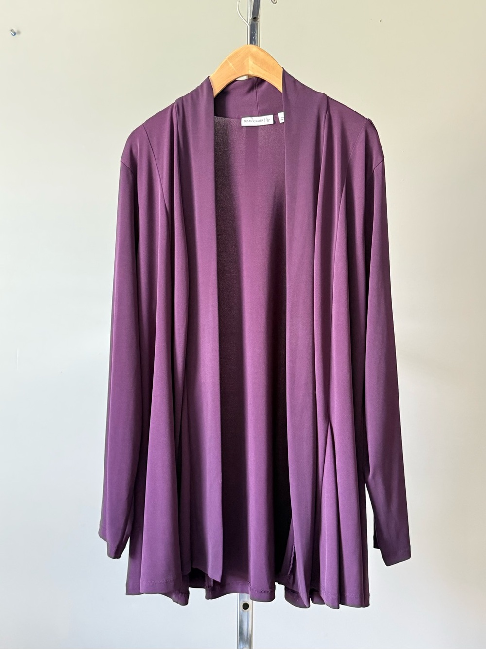 Susan Graver Liquid Knit Open Front Cardigan L Dark Violet A255956